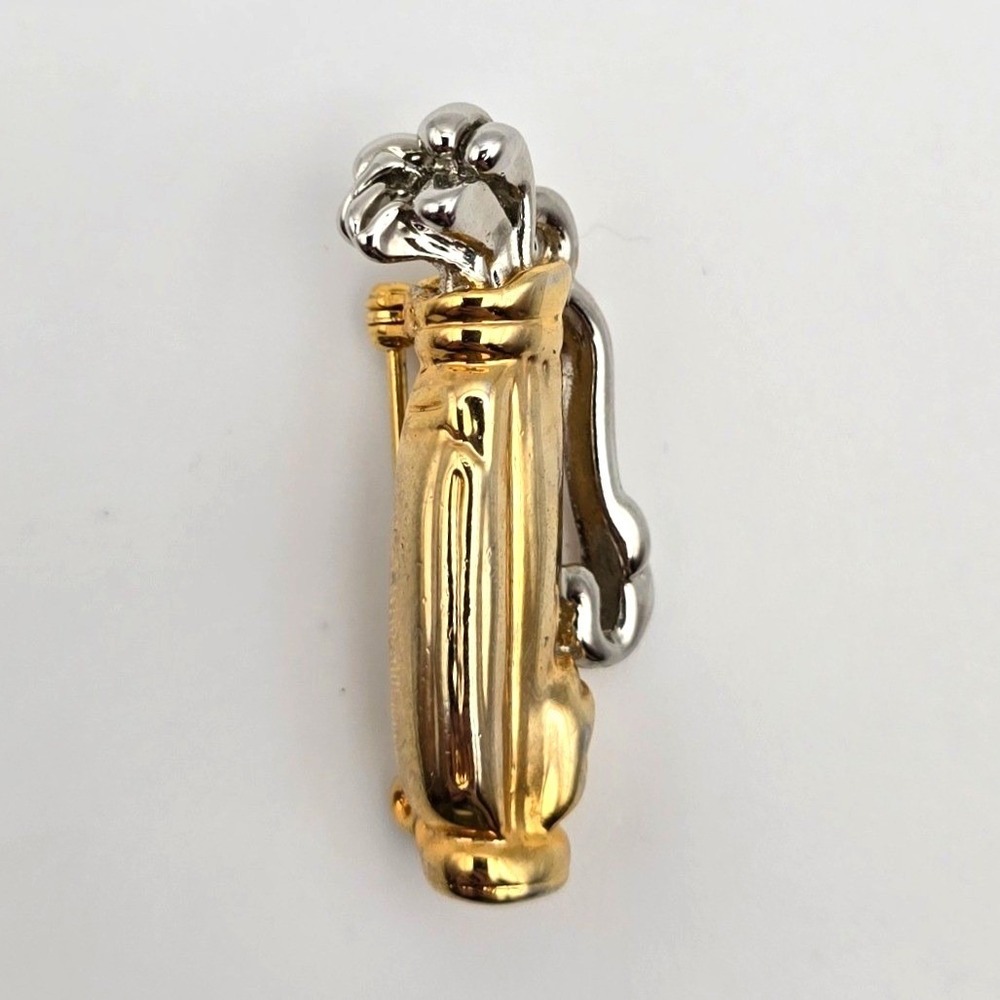 Golf Bag‎ & Clubs Brooch Pin Gold Silver Tone Sporty Novelty Country Club Gift